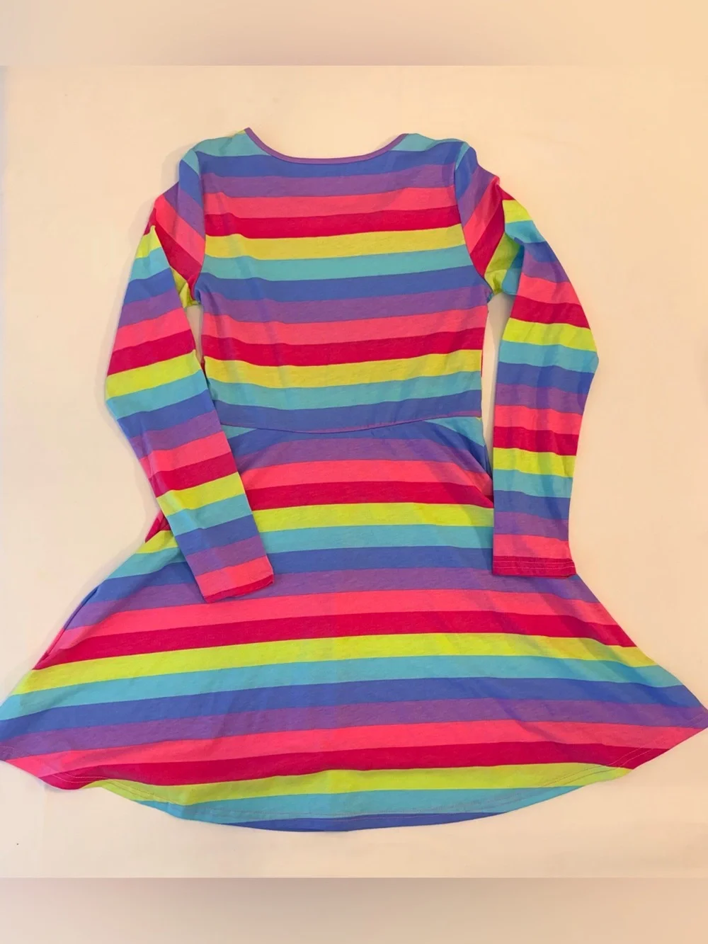 The Children’s Place Bright Rainbow Striped Long Sleeve Skater A-line Dress XL - Picture 9 of 14